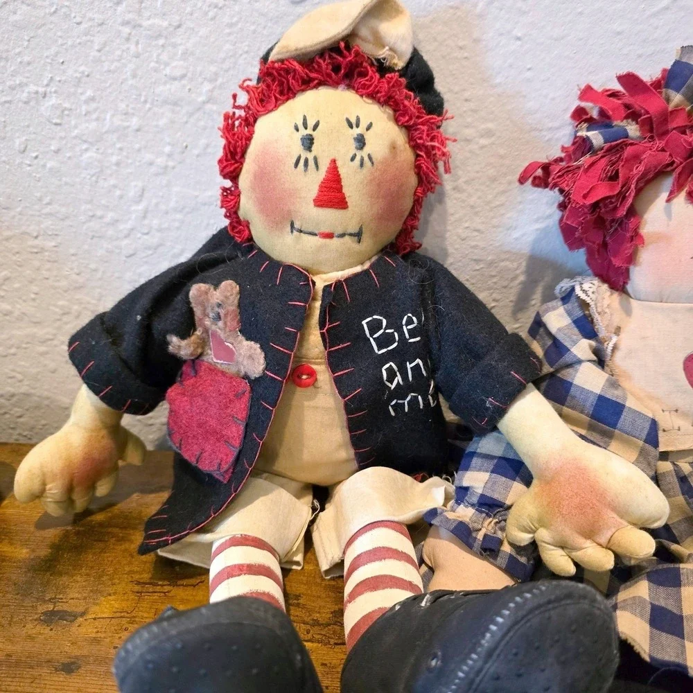 1995 Vintage Primitive Raggedy Ann Andy Dolls 18 Lot 3 Handmade Folk Art Country
